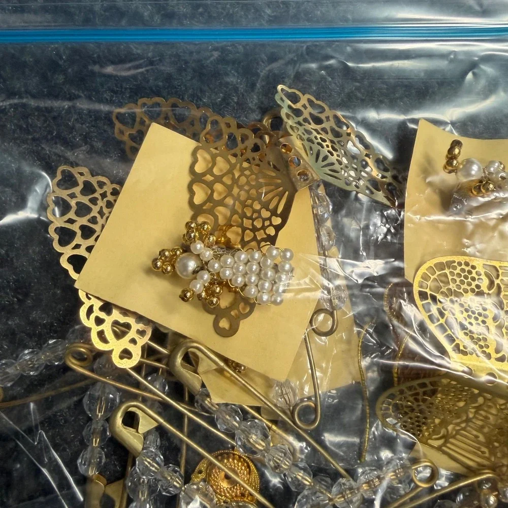 Guardian Angel Jewelry Lot Gold Tone Mixed lot Butterfly Pearl Pins Beads
